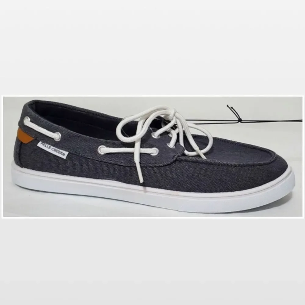 New Falls Creek Shoes Mens Loafer Grey Canvas White Lace Up Size 8 Casual